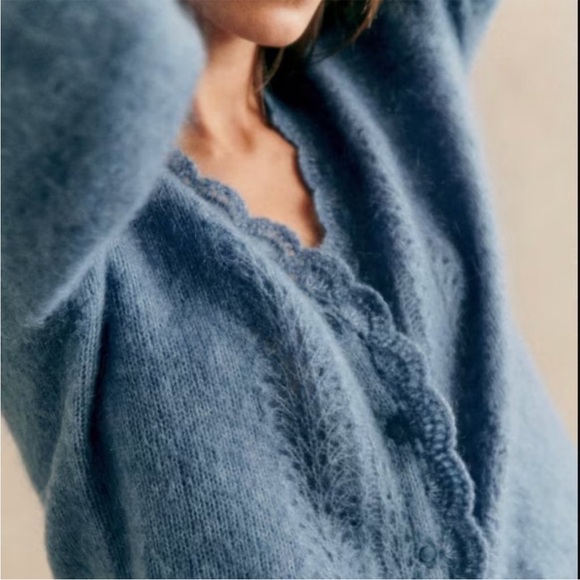 Sézane Angelie Cardigan NWT XXS Vintage Blue - Picture 4 of 10